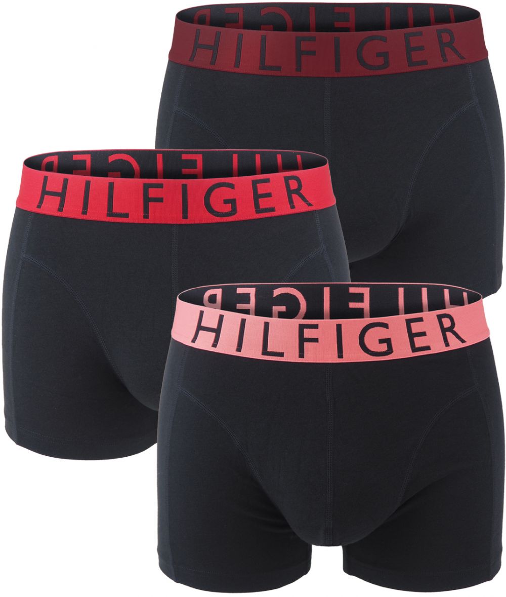 TOMMY HILFIGER - boxerky 3PACK eco cotton HILFIGER black with deep rouge & red waist - limitovaná edícia
