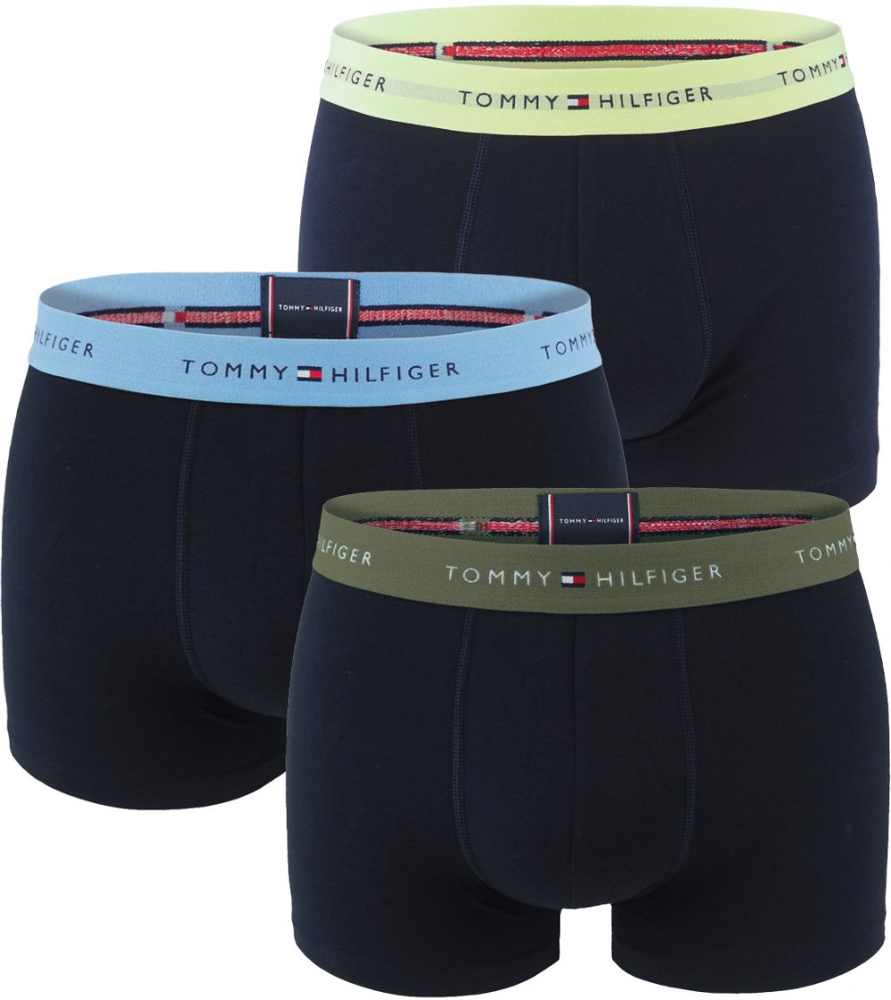 TOMMY HILFIGER - boxerky 3PACK signature cotton essentials dark color with blue & lime waist - limitovaná edícia