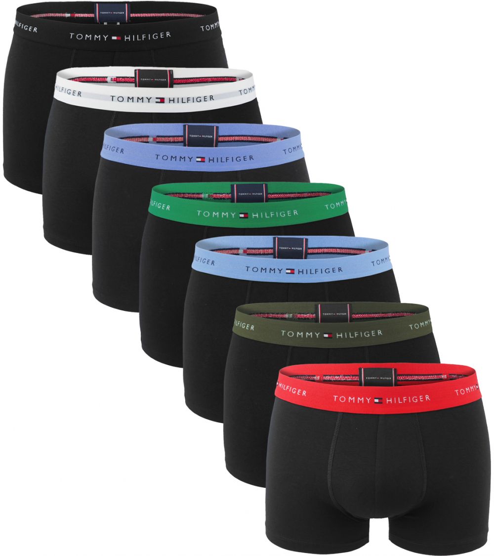 TOMMY HILFIGER - boxerky 7PACK signature cotton essentials black with multicolor waist - limitovaná edícia