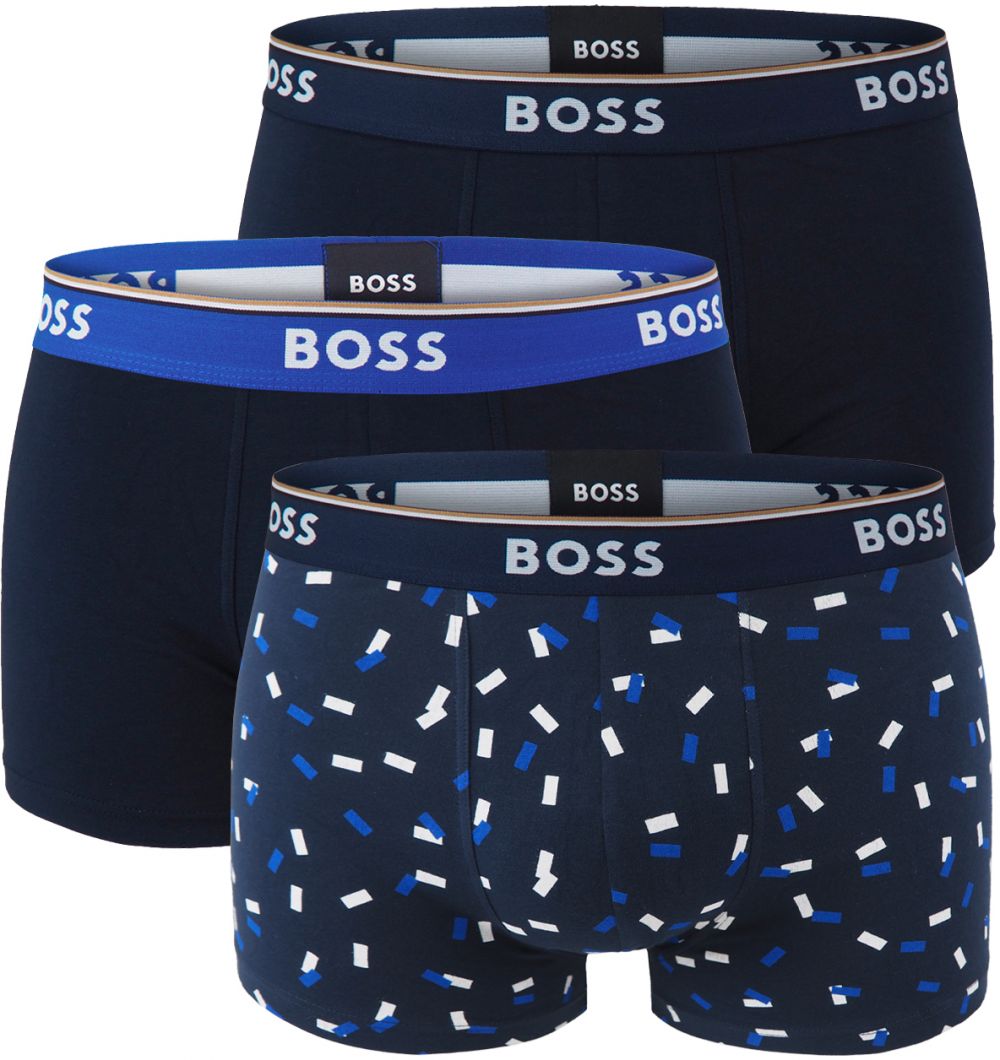 BOSS - boxerky 3PACK cotton stretch power design shapes print blue combo - limitovaná fashion edícia (HUGO BOSS)
