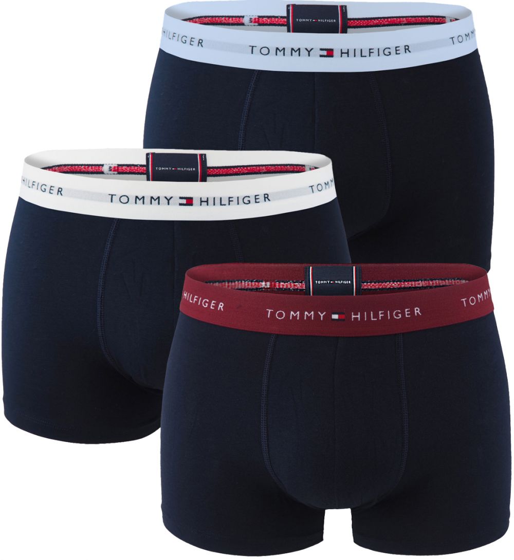 TOMMY HILFIGER - boxerky 3PACK signature cotton essentials dark color with deep rouge & blue waist