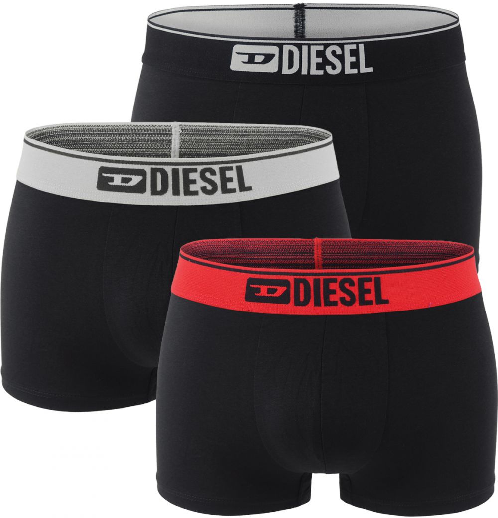DIESEL - pánske boxerky 3PACK cotton stretch DIESEL logo black with red & gray color waist - limitovaná fashion edícia
