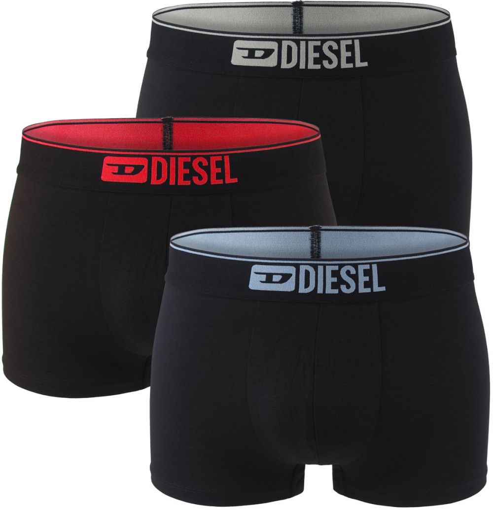 DIESEL - pánske boxerky 3PACK cotton stretch DIESEL logo black with blue & red color waist - limitovaná fashion edícia