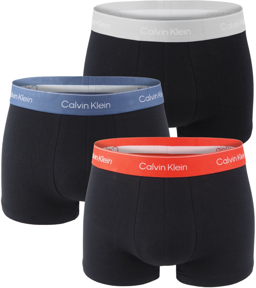 Calvin Klein - boxerky 3PACK eco friendly Icon cotton stretch black with blue & red waist - limitovaná fashion edícia