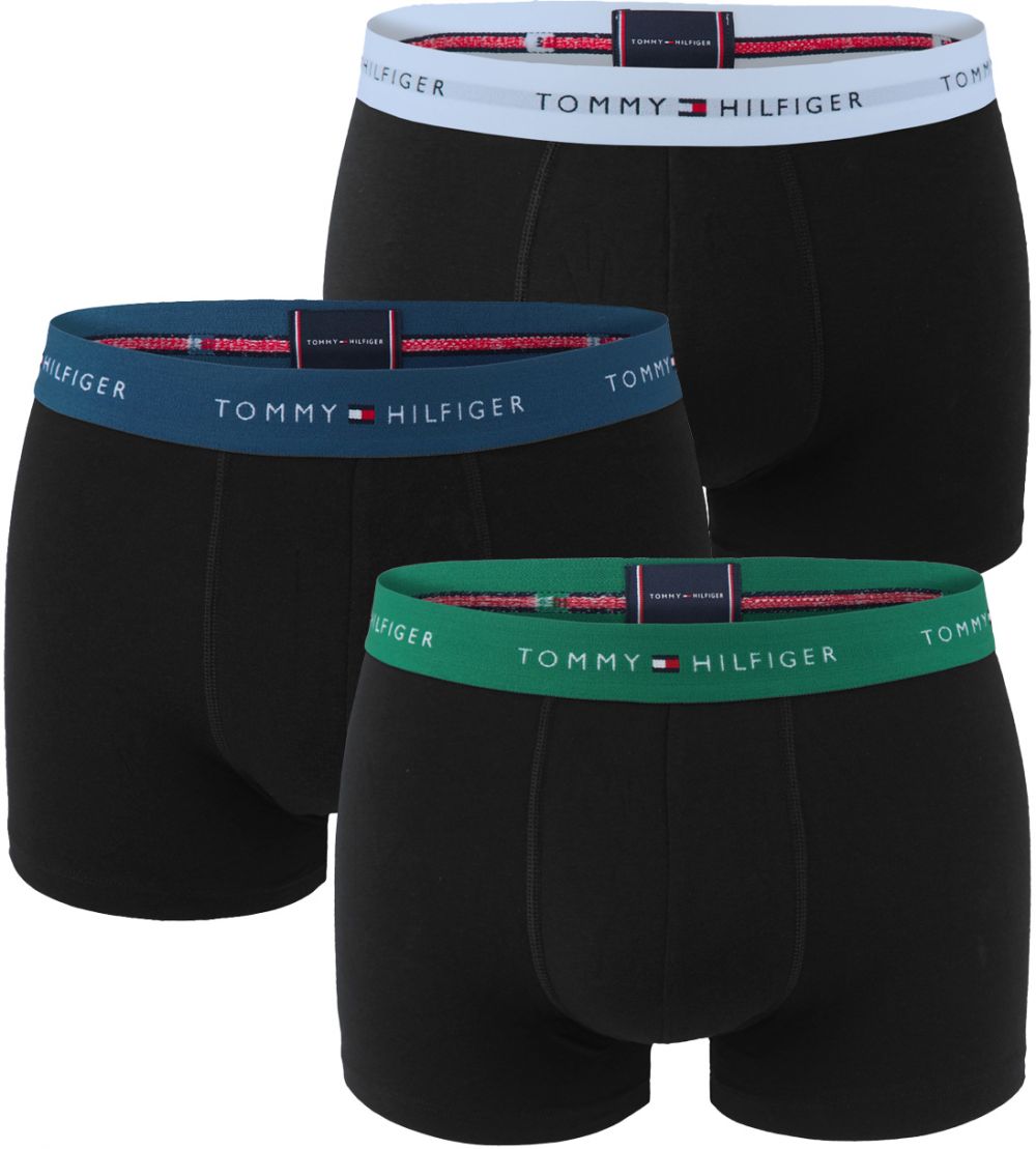 TOMMY HILFIGER - boxerky 3PACK signature cotton essentials dark color with indigo & primary green waist - limitovaná edícia