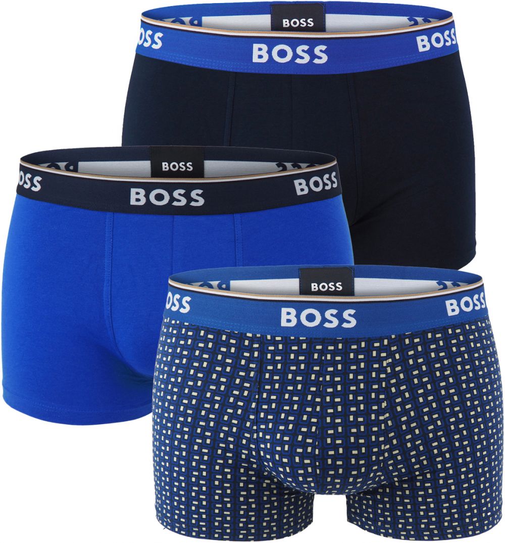 BOSS - boxerky 3PACK cotton stretch power modern tiles design & blue color - limitovaná fashion edícia (HUGO BOSS)