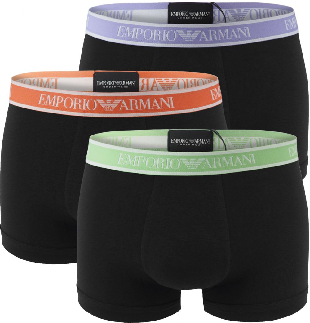 EMPORIO ARMANI - boxerky 3PACK stretch cotton nero con viola & arancia Armani logo - limited edition
