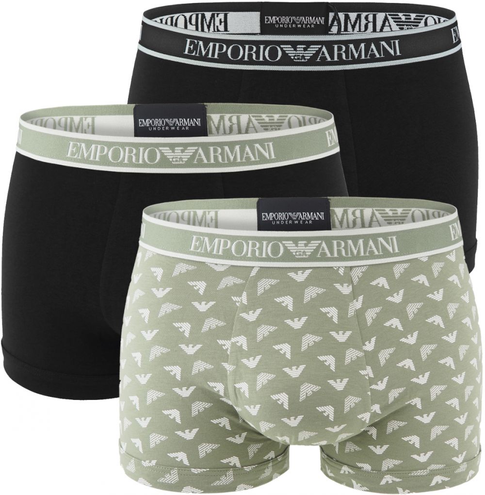 EMPORIO ARMANI - boxerky 3PACK stretch cotton nero & oliva con logo Armani - limited edition