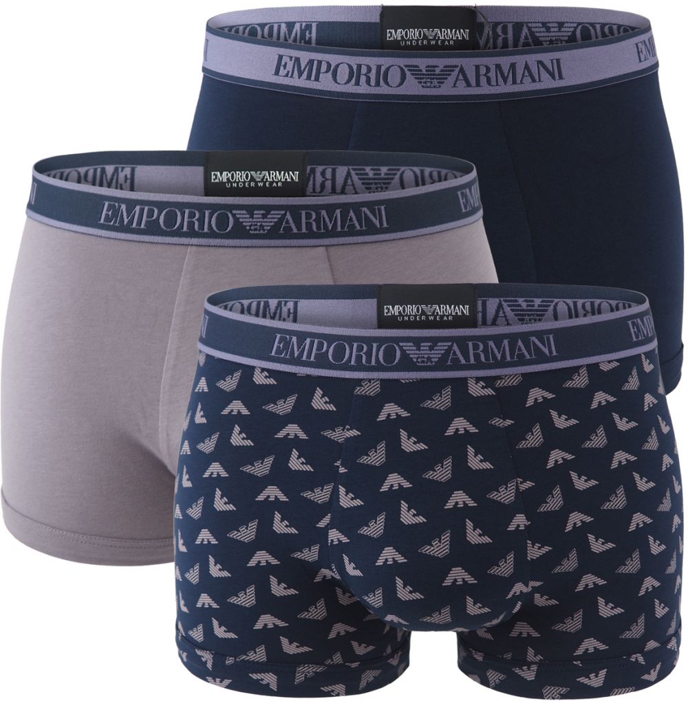 EMPORIO ARMANI - boxerky 3PACK stretch cotton viola & black con logo Armani - limited edition