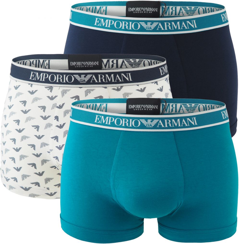 EMPORIO ARMANI - boxerky 3PACK stretch cotton corpo & turchese con logo Armani - limited edition