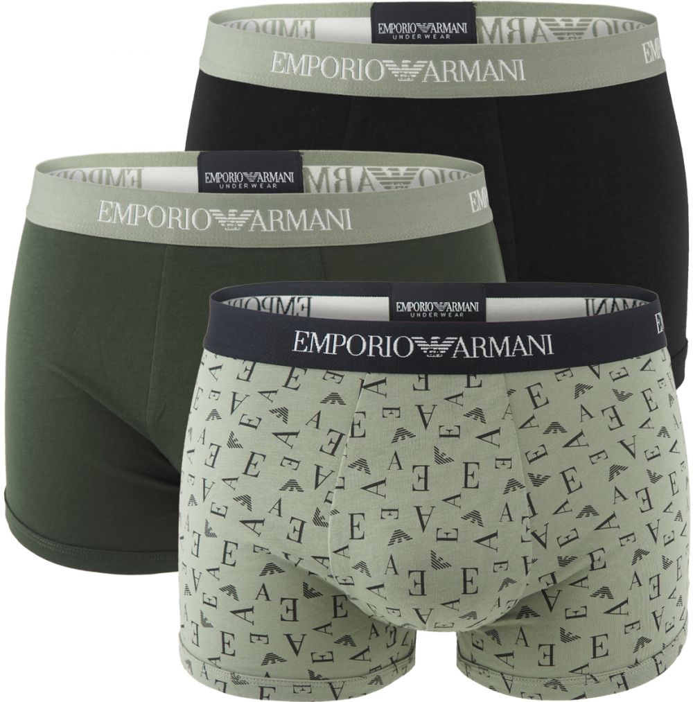 EMPORIO ARMANI - boxerky 3PACK pure cotton jersey forest con nuovo moderno logo - limited edition