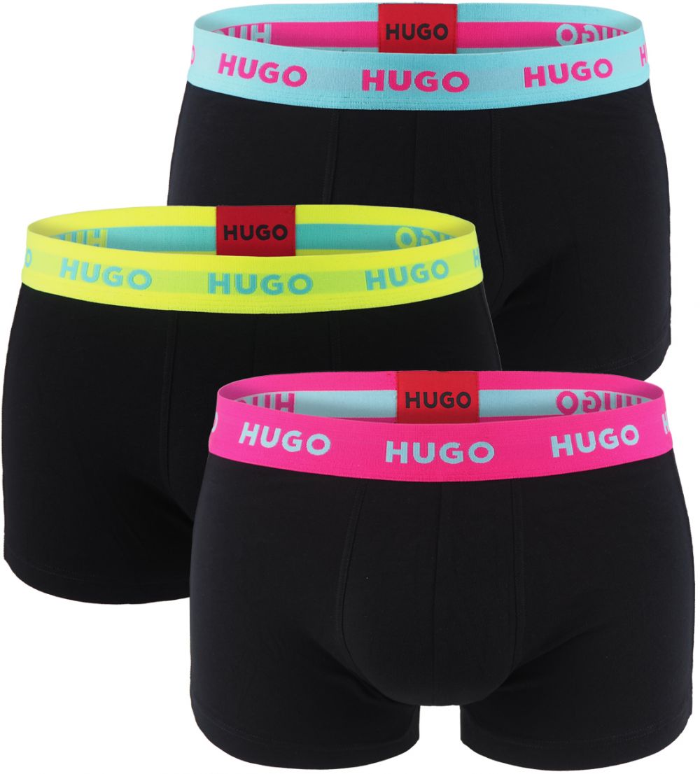HUGO - boxerky 3PACK cotton stretch black with modern neon logo waist - limitovaná fashion edícia (HUGO BOSS)