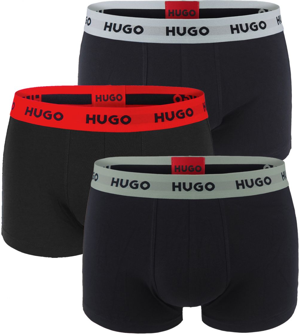 HUGO - boxerky 3PACK cotton stretch black with modern forest & gray logo waist - limitovaná fashion edícia (HUGO BOSS)