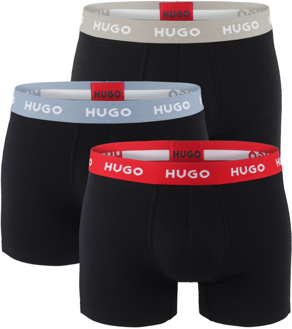 HUGO - boxerky 3PACK eco friendly cotton stretch classic black with gray & blue color waist - limitovaná fashion edícia (HUGO BOSS)