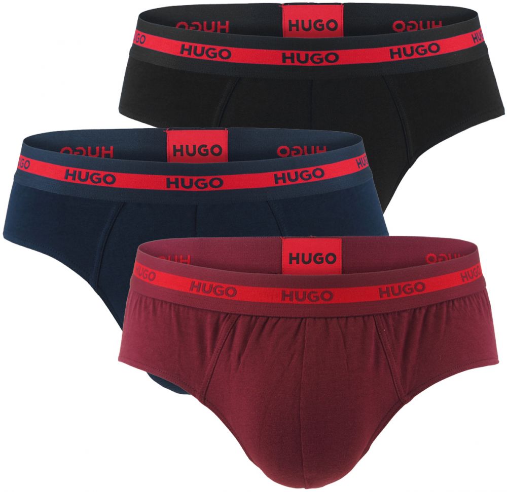 HUGO - slipy 3PACK cotton stretch modern burgundy & blue color combo z organickej bavlny - limitovaná fashion edícia (HUGO BOSS)