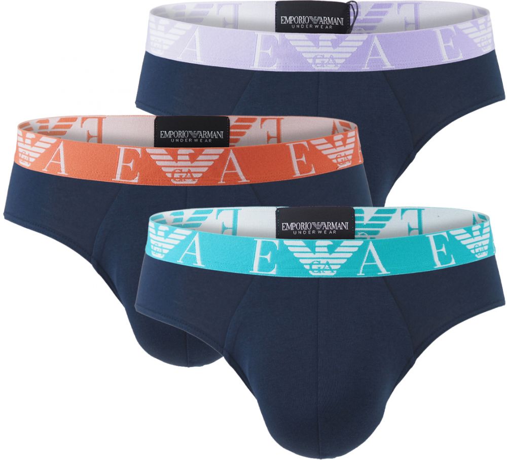 EMPORIO ARMANI - slipy 3PACK stretch cotton blu con multicolore Armani logo - limited edition