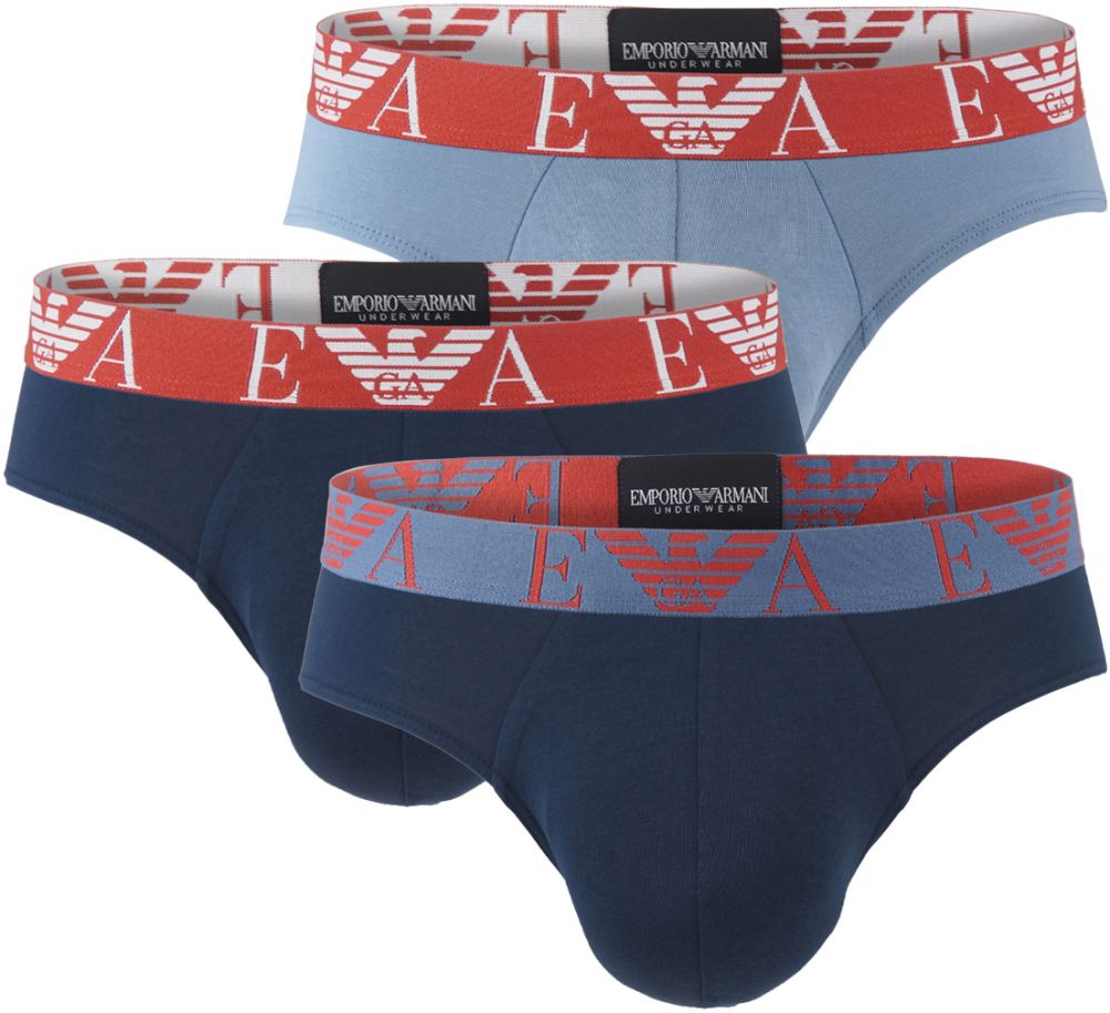 EMPORIO ARMANI - slipy 3PACK stretch cotton blu con rosso & blu Armani logo - limited edition
