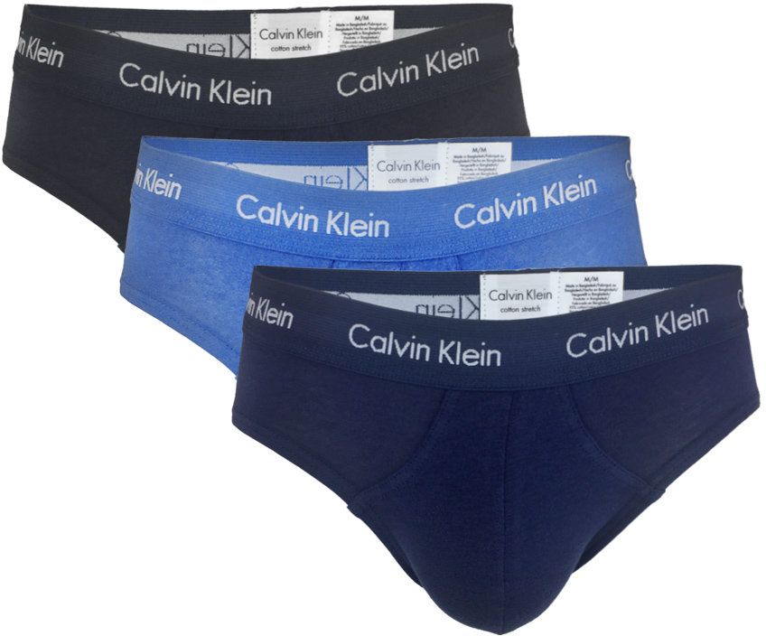 CALVIN KLEIN - 3PACK Cotton stretch modré, tmavomodré a čierne slipy