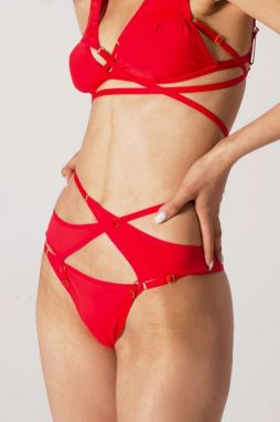 Červené nohavičkové harness ramienka Flavia