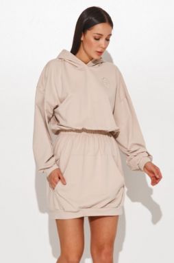 Béžové krátke mikinové šaty s kapucňou NU374 galéria