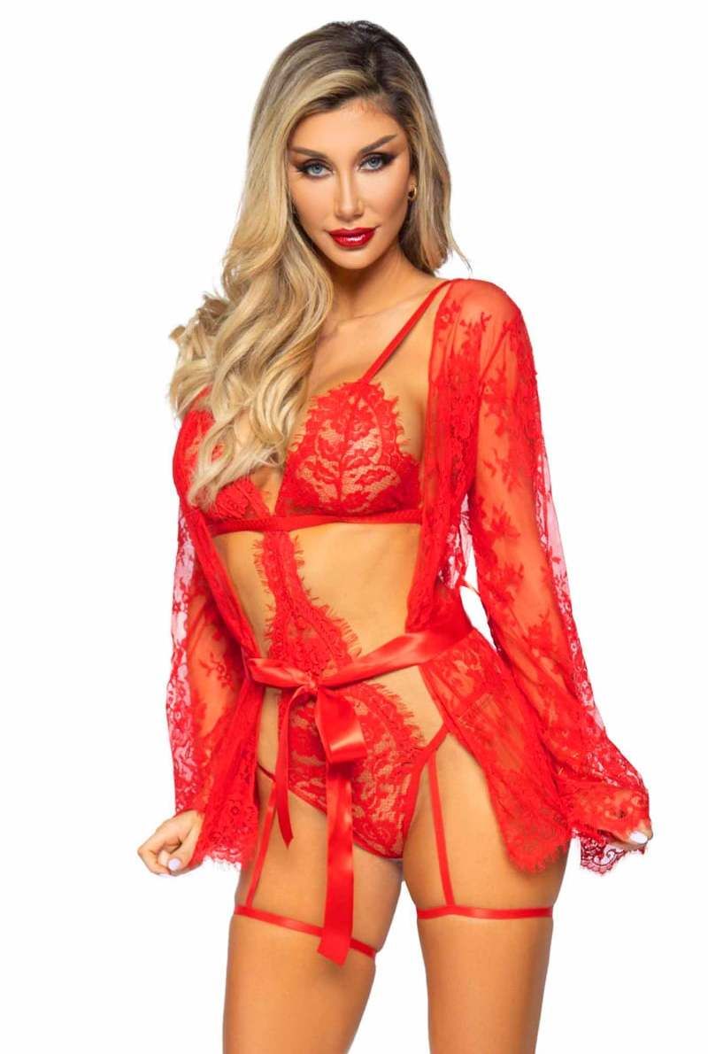 Červený sexi set župan + body 86123