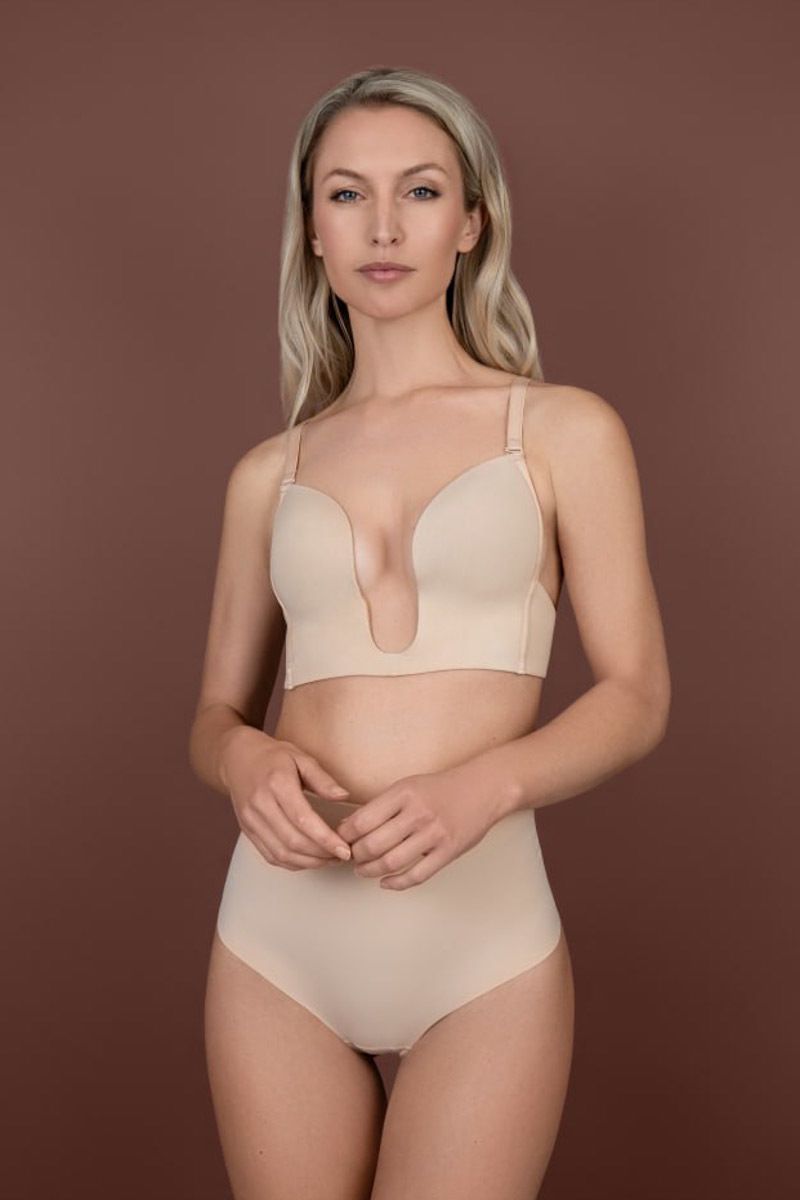 Béžová vystužená podprsenka s hlbokým výstrihom Ultra Plunge Bra