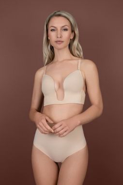 Béžová vystužená podprsenka s hlbokým výstrihom Ultra Plunge Bra