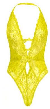 Žlté čipkované crotchless body Lauren