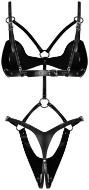 Čierne crotchless body Dame Controle