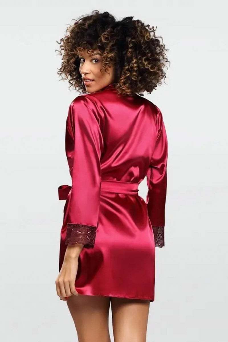 Bordový krátky župan s čipkou Gosia