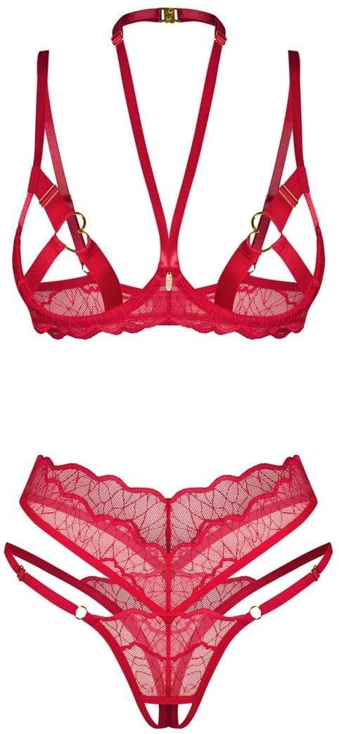 Červený dvojdielny crotchless set Cupide Desir