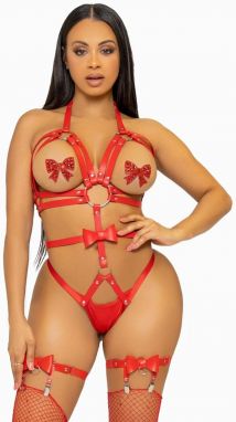 Červené harness body z eko kože KI4037