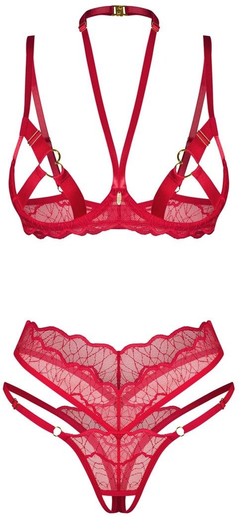 Červený dvojdielny crotchless set Cupide Desir