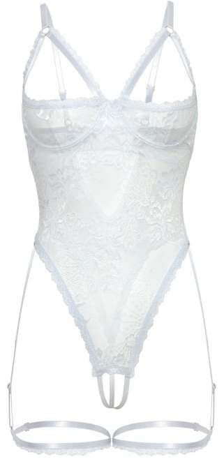 Biele open-bra body s podväzkami Elayne