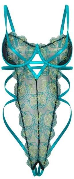 Modré crotchless body s čipkou Fina