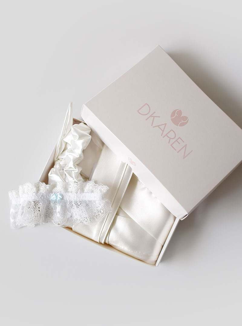 Svadobný smotanový set župan + podväzok + gumička Gina Wedding