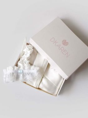 Svadobný smotanový set župan + podväzok + gumička Gina Wedding