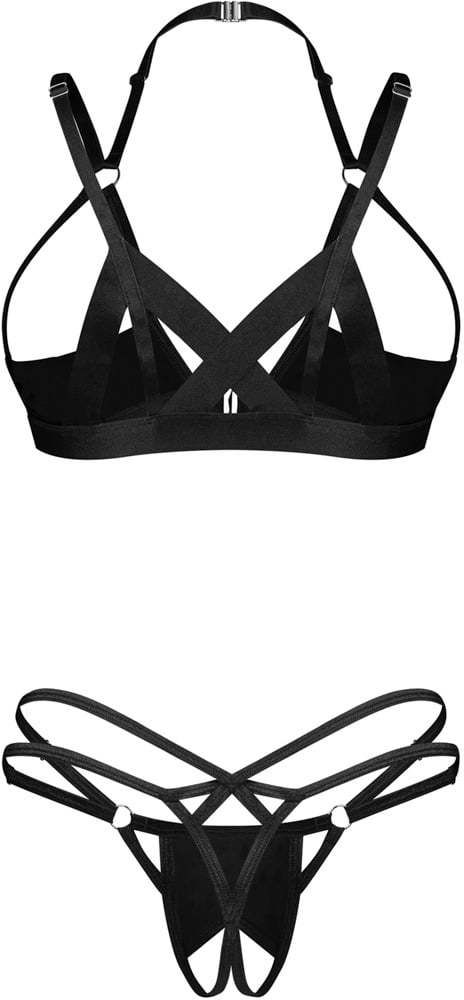 Čierny dvojdielny crotchlessset Keira Lise