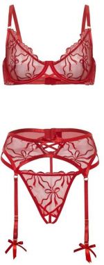Červený trojdielny crotchless set Mariah