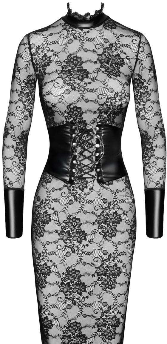 Čierne midi šaty Noirelle Lace Corset