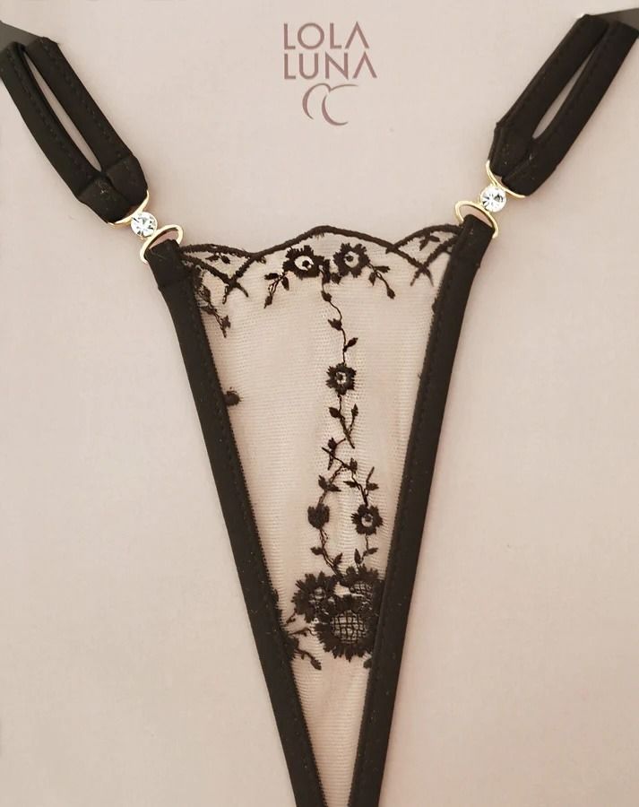 Čierne mikro tangá s čipkou Salomé