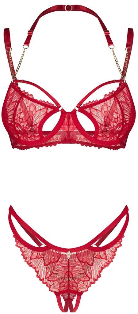 Červený dvojdielny crotchless set Matildea