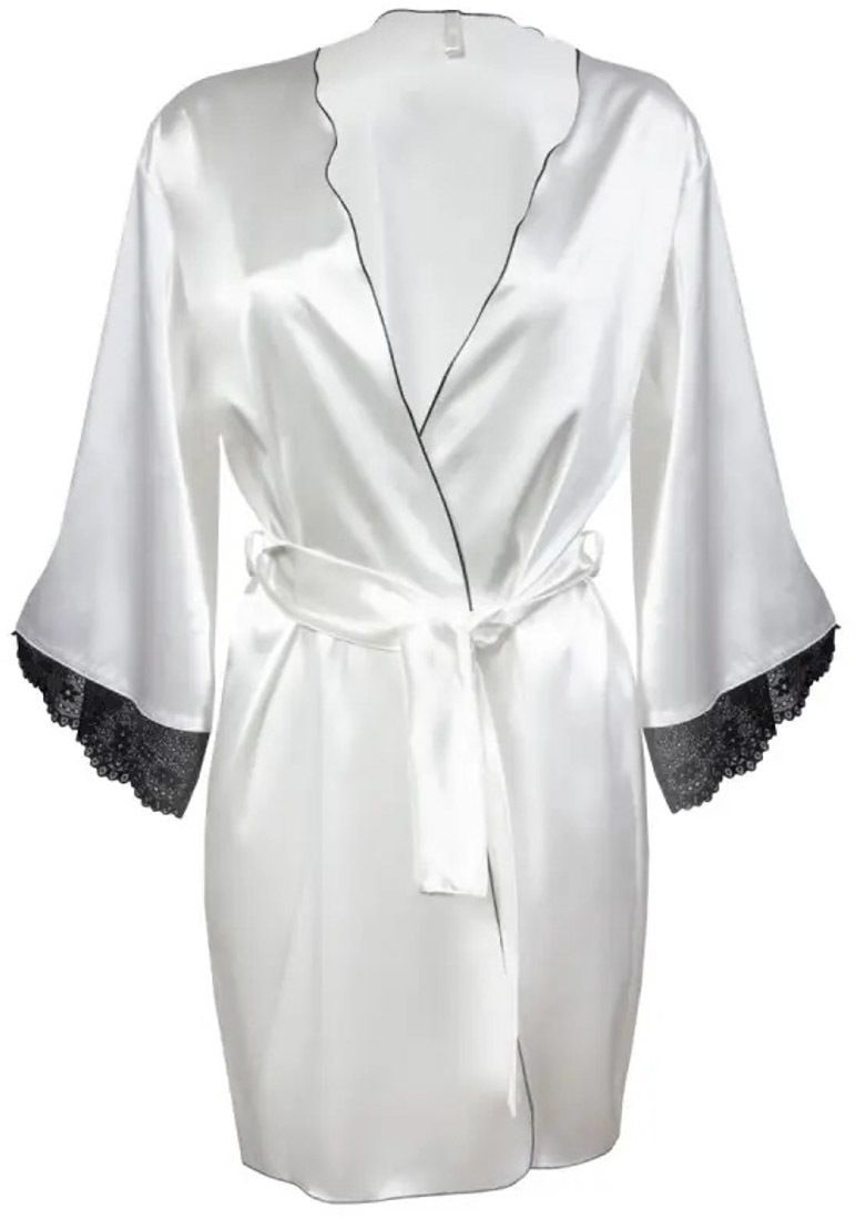 Smotanový saténový župan s čipkou Ola