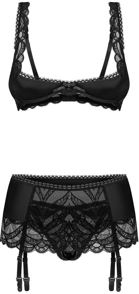 Čierny trojdielny crotchless set Lecille