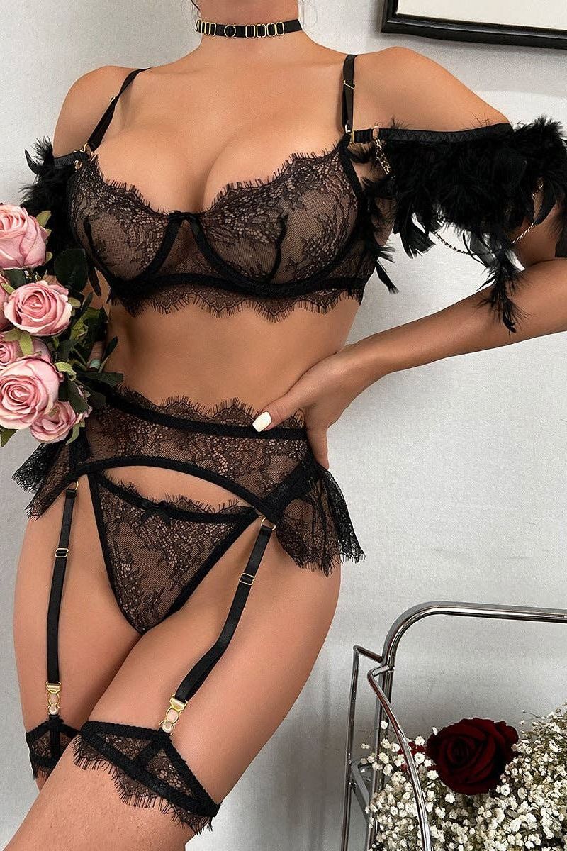 Čierny trojdielny set s pierkami LL5521