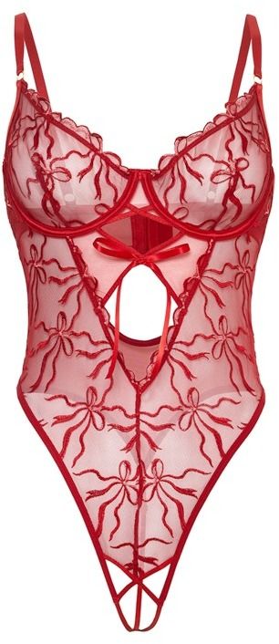 Červené čipkované crotchless body Mariah