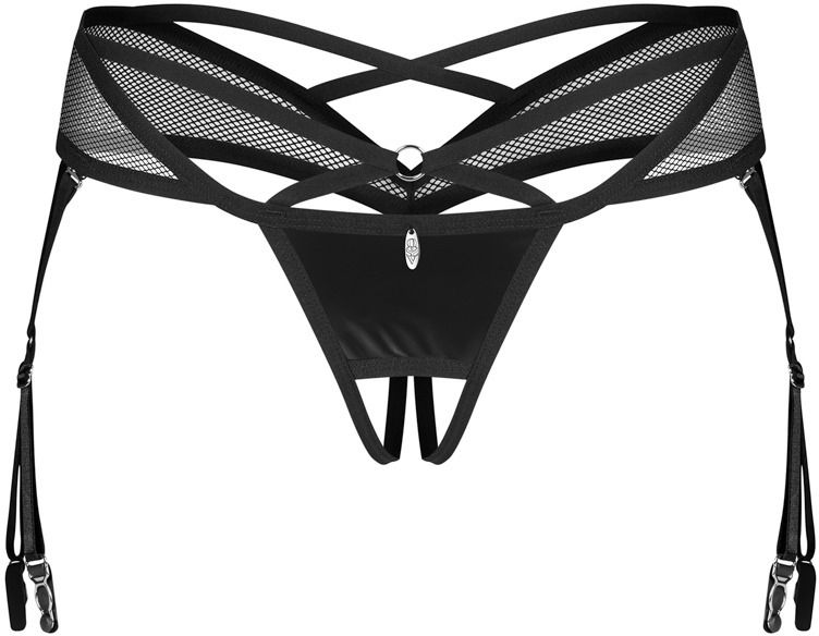 Čierne crotchless nohavičky s podväzkami Dominna