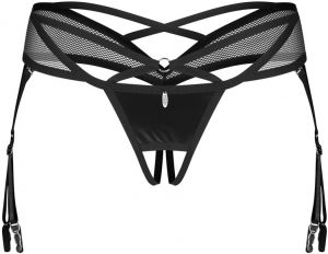 Čierne crotchless nohavičky s podväzkami Dominna