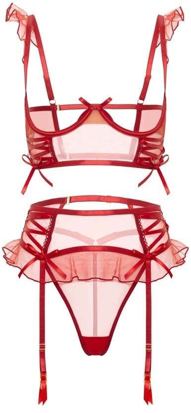 Červený trojdielny open-bra set Darcy
