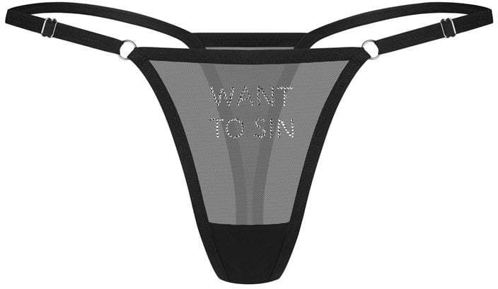 Čierne tango nohavičky s nápisom Violami Sin